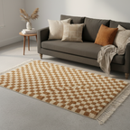 Tapis Berbère en laine Damier camel et blanc