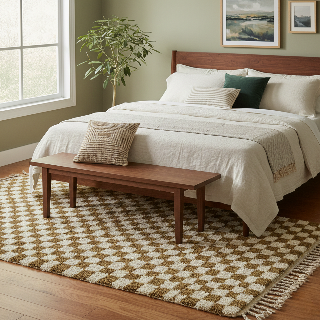 Tapis Berbère en laine damier Camel et blanc