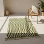 Tapis Berbère en laine Damier vert et blanc