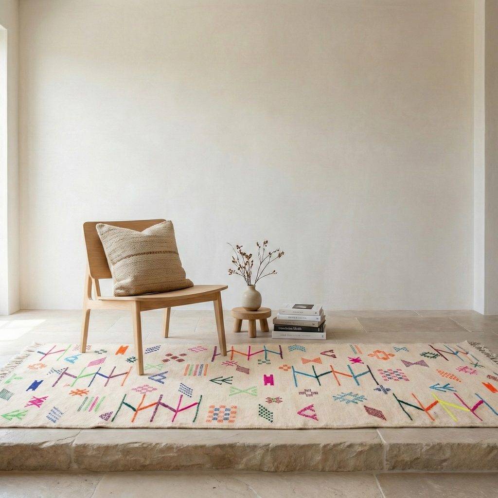 Tapis de couloir Kilim - Symboles berbères multicolores