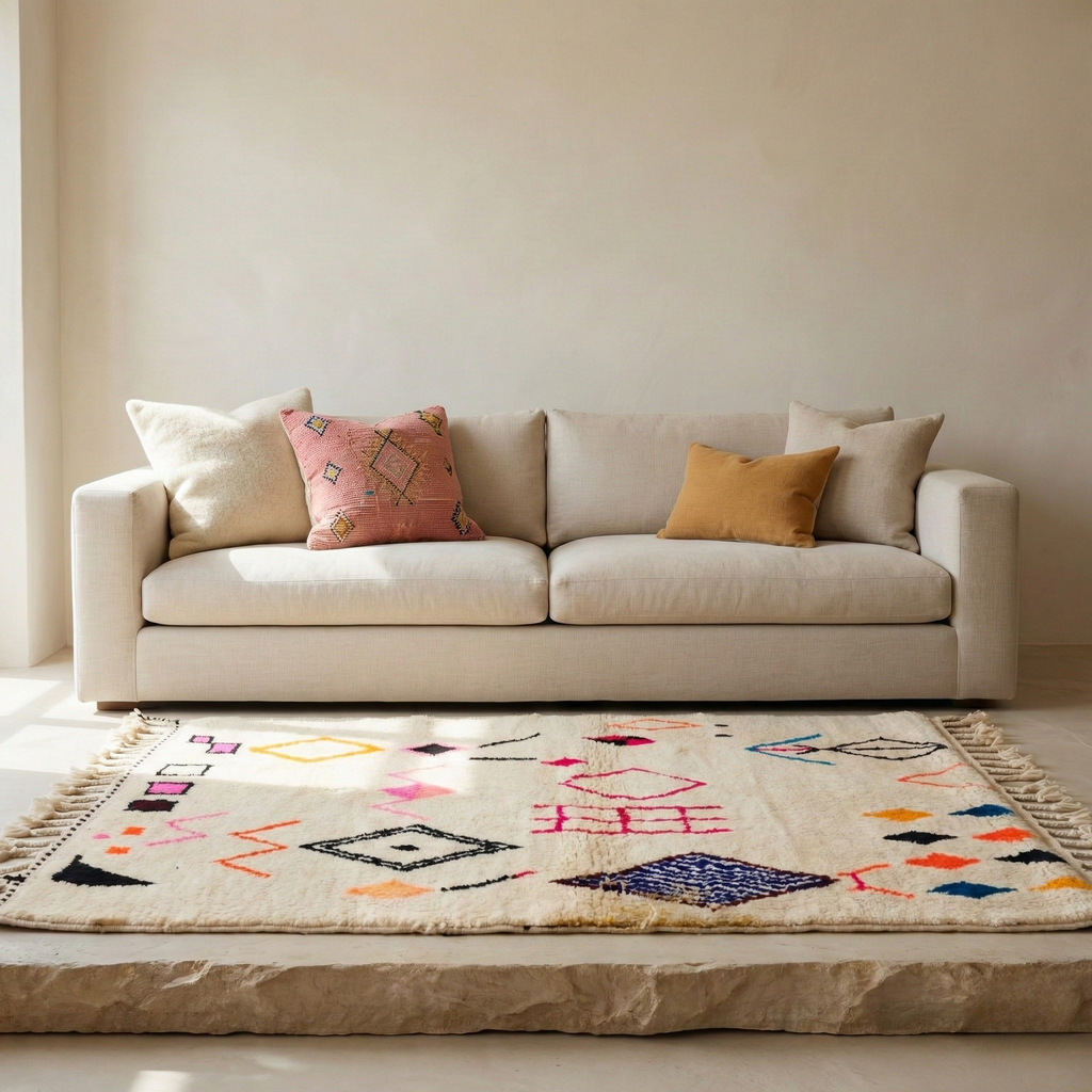 Tapis berbère Azilal - Symboles berbères multicolores