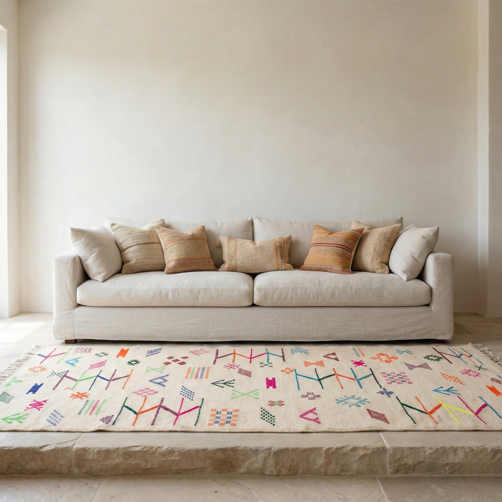 Tapis de couloir Kilim - Symboles berbères multicolores