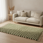 Tapis Berbère en laine Damier vert et blanc