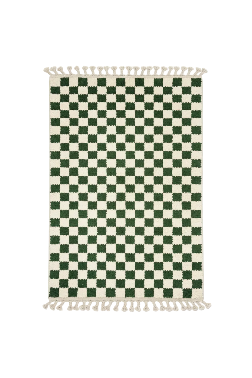 Tapis Berbère en laine Damier vert et blanc