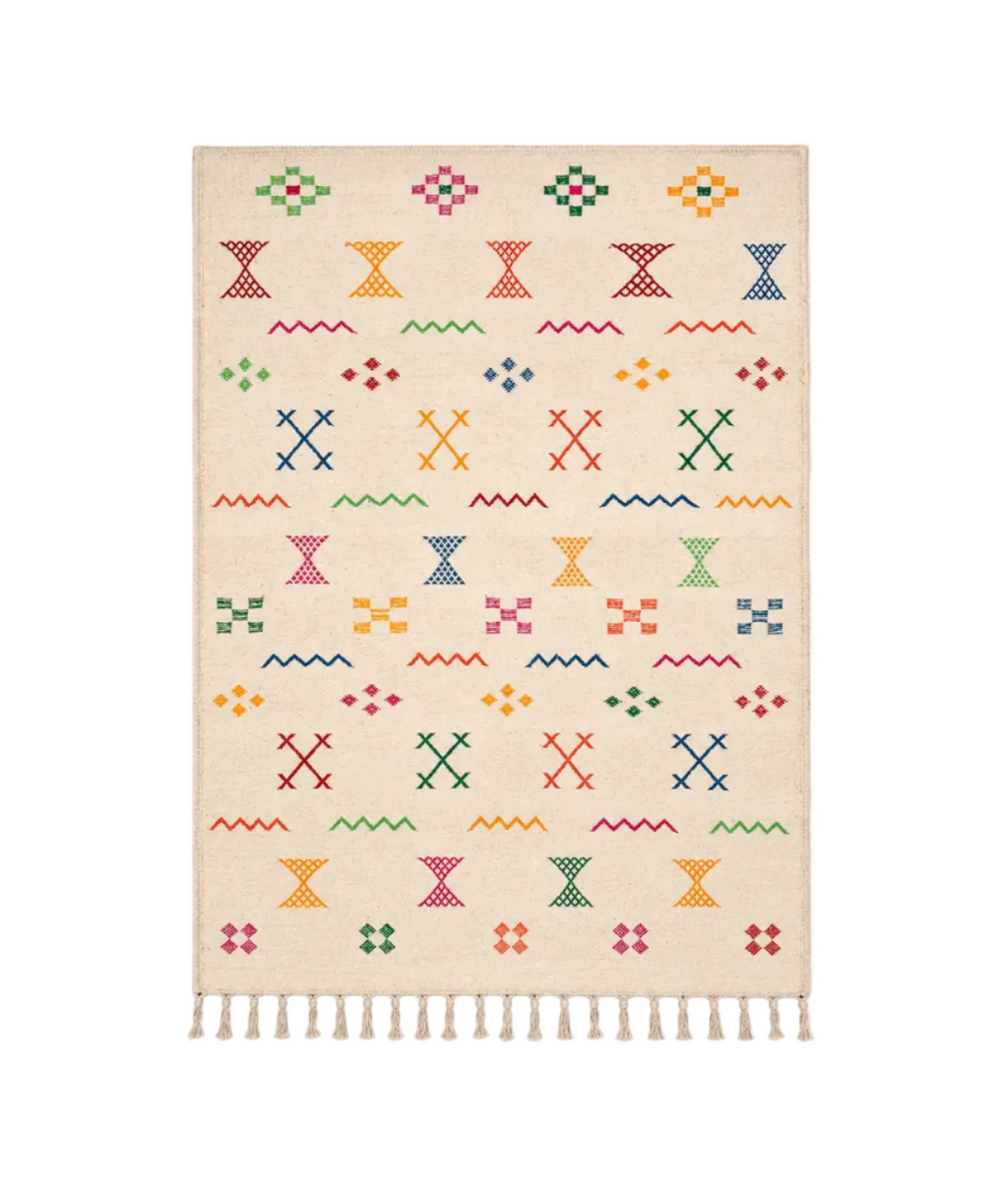 Tapis fin berbère Kilim - Symboles berbères multicolores