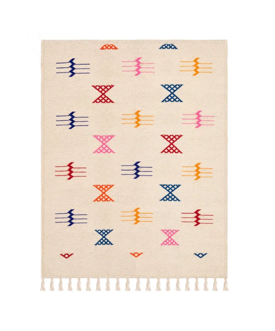 Tapis fin berbère Kilim - Symboles berbères multicolores