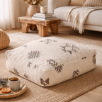 Pouf Kilim - Symboles berbères grège