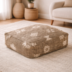 Pouf Kilim - Symboles berbères écru