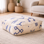 Pouf Kilim - Symboles berbères bleu
