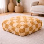 Pouf Béni Ouarain - Damier moutarde