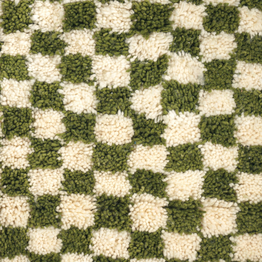 Tapis Berbère en laine Damier vert et blanc