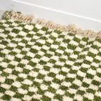 Tapis Berbère en laine Damier vert et blanc