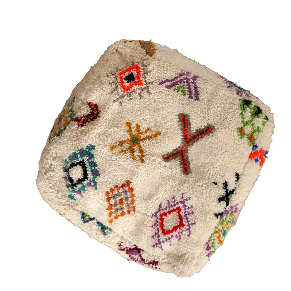 Pouf marocain Azilal - Symboles berbères multicolores