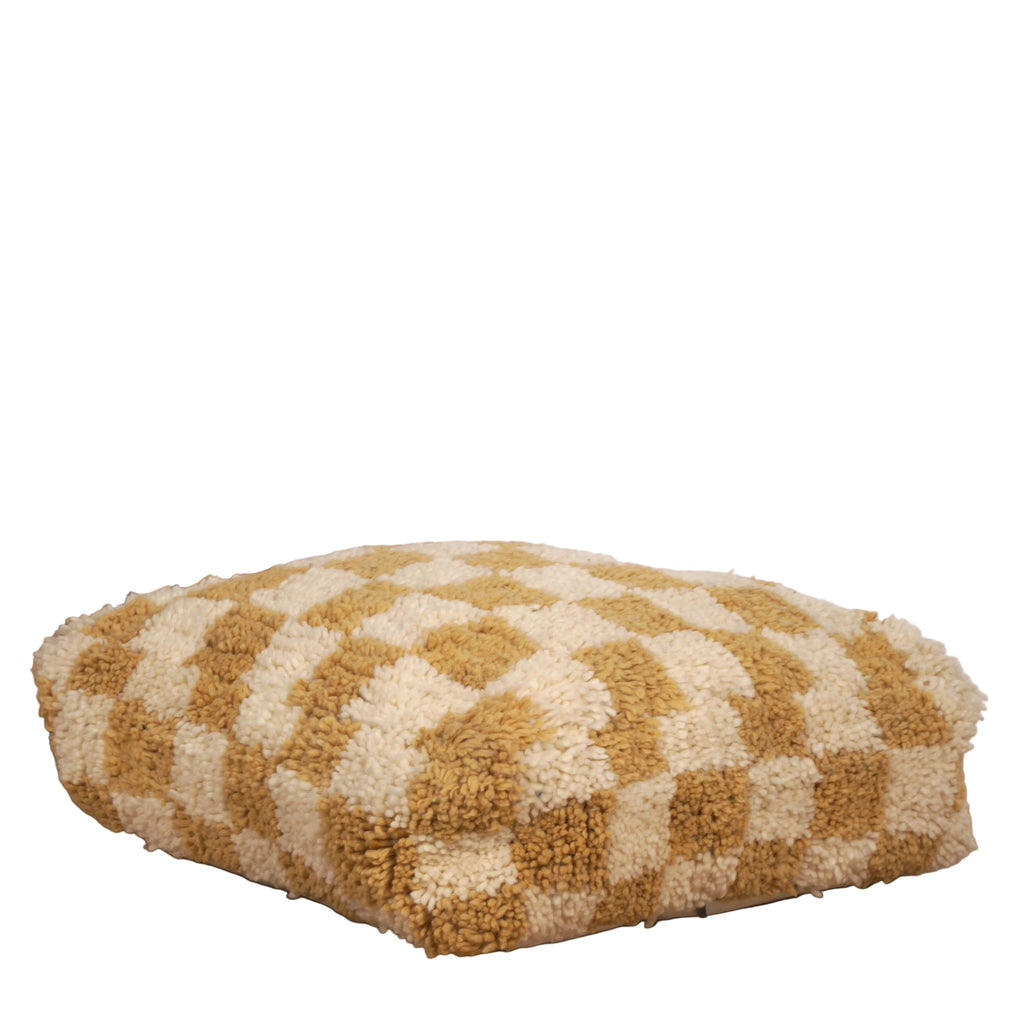 Pouf Béni Ouarain - Damier moutarde