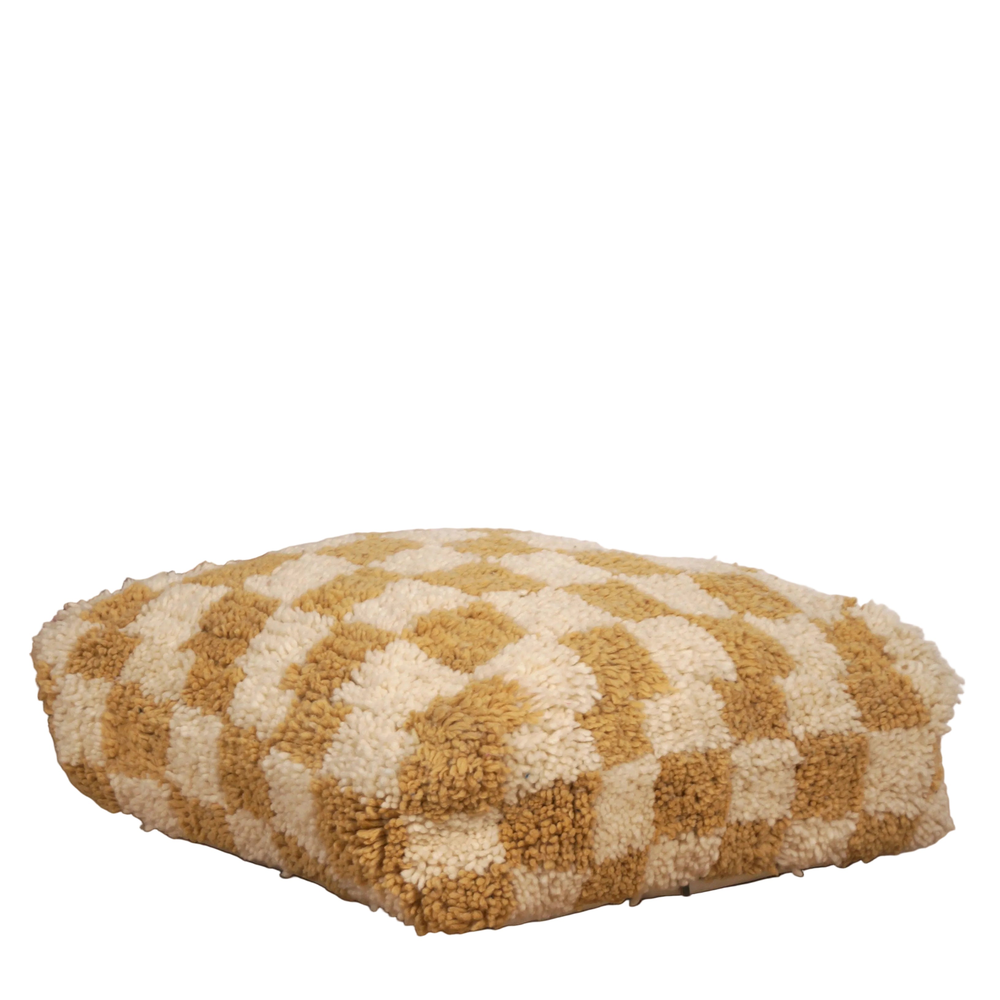 Pouf Béni Ouarain - Damier moutarde