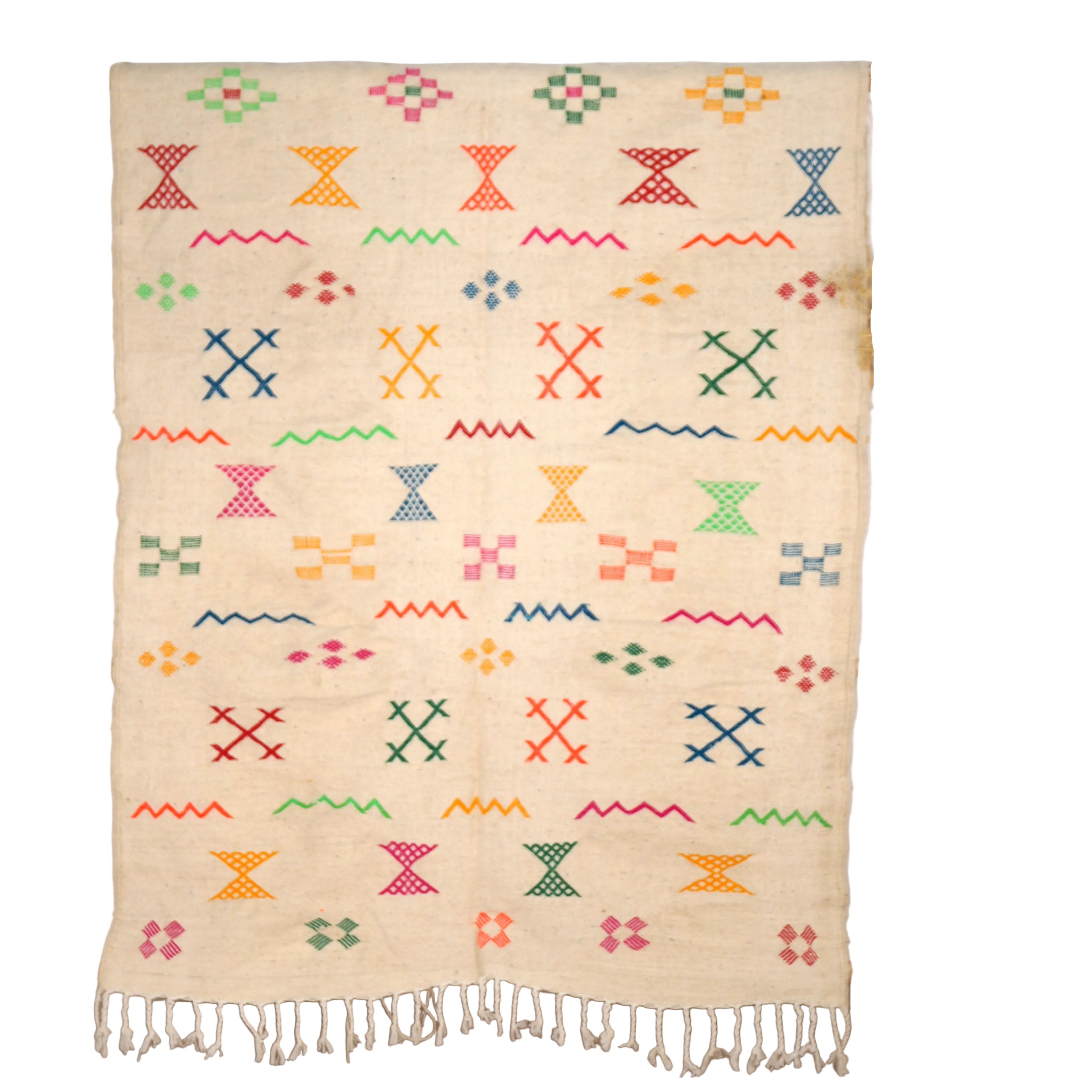 Tapis fin berbère Kilim 250 x 140 cm - Symboles berbères multicolores