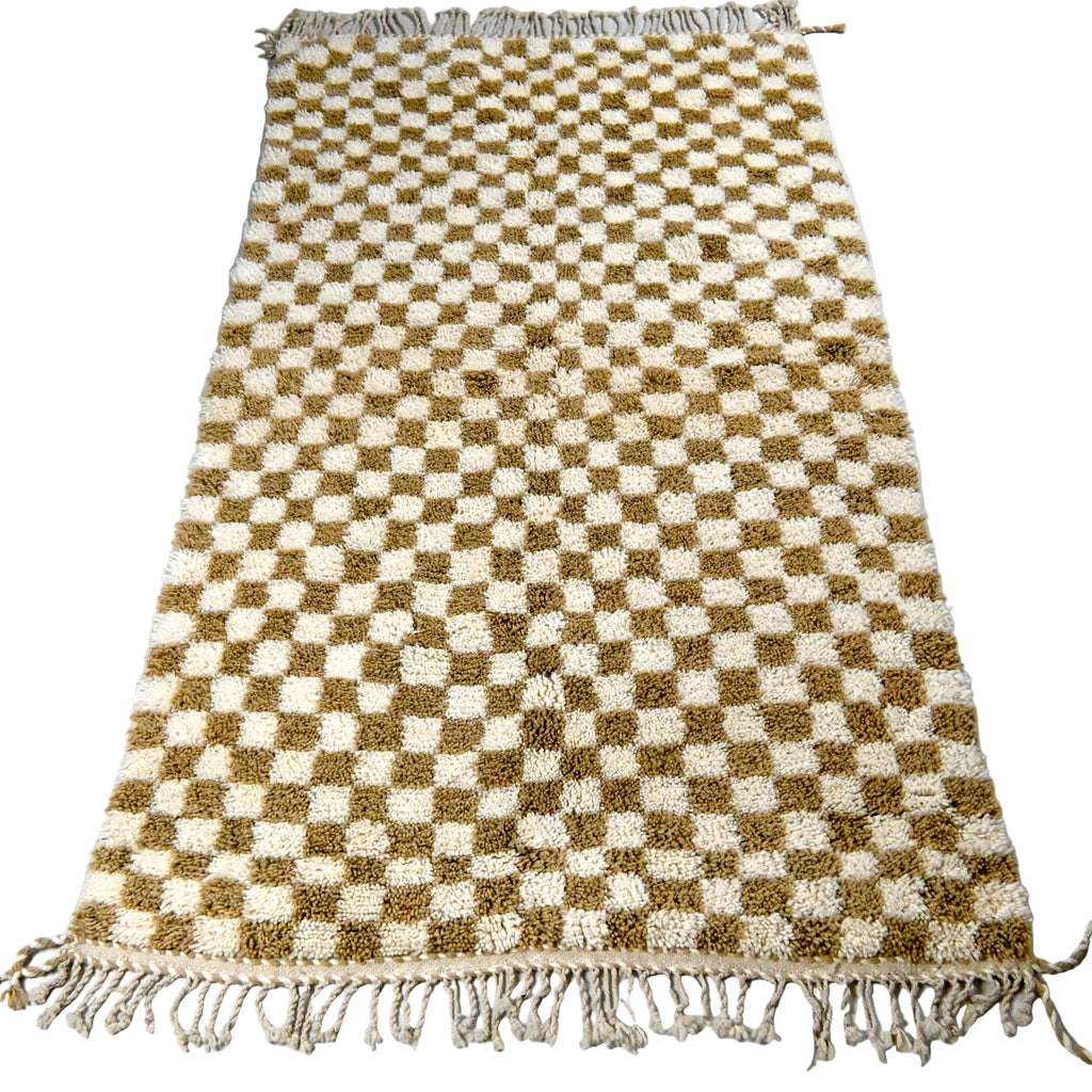 Tapis Berbère en laine damier Camel et blanc
