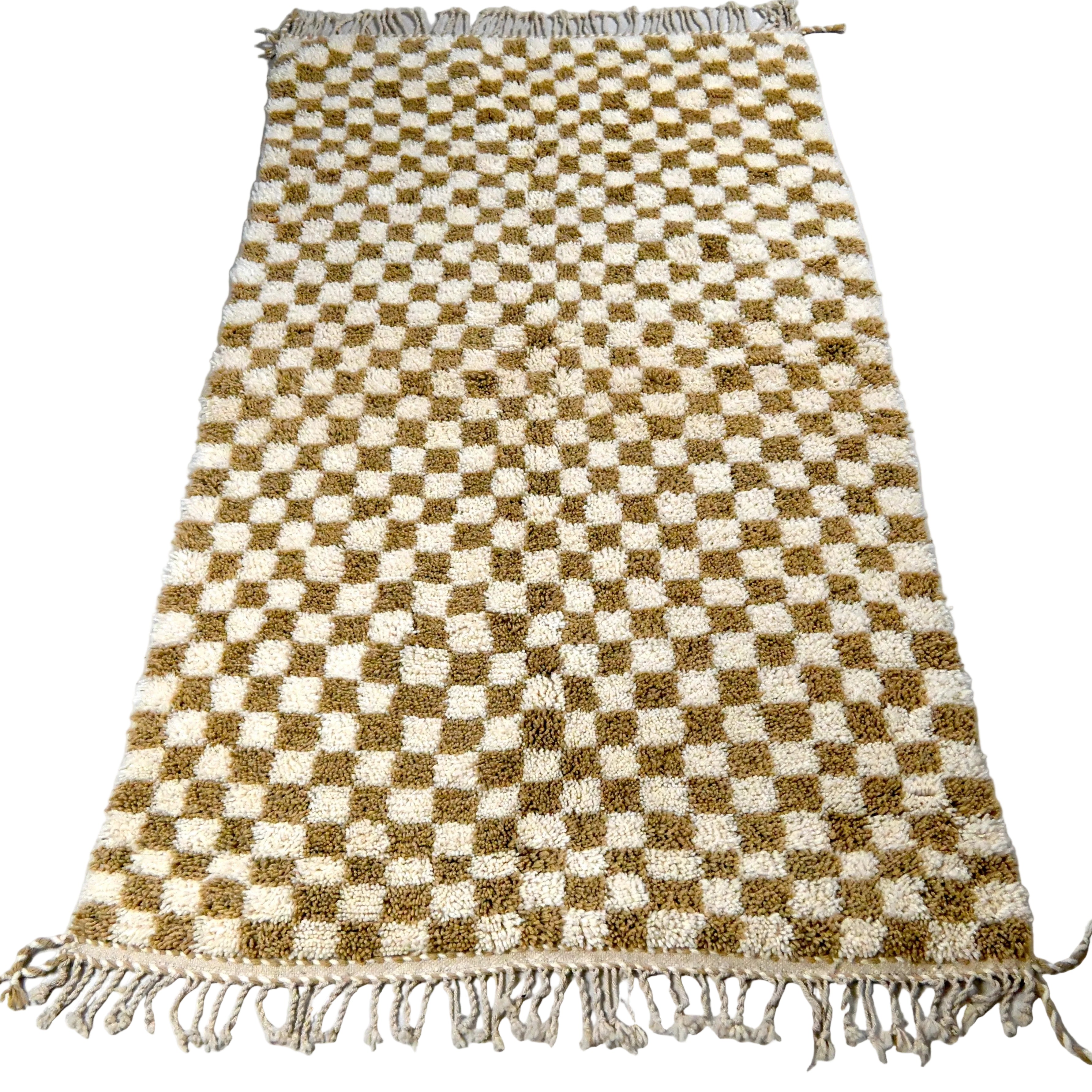 Tapis Berbère en laine damier Camel et blanc