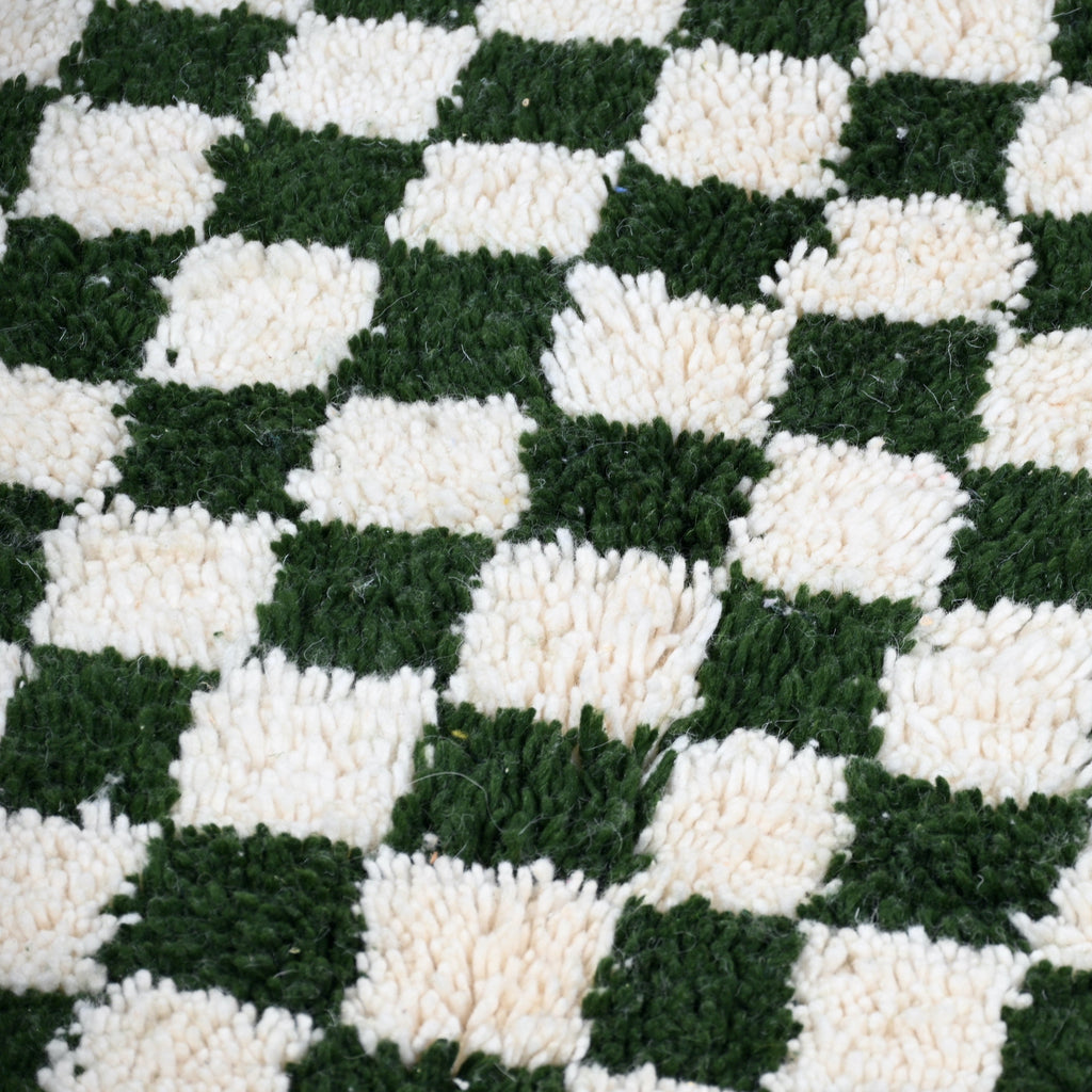 Tapis Berbère en laine Damier vert et blanc