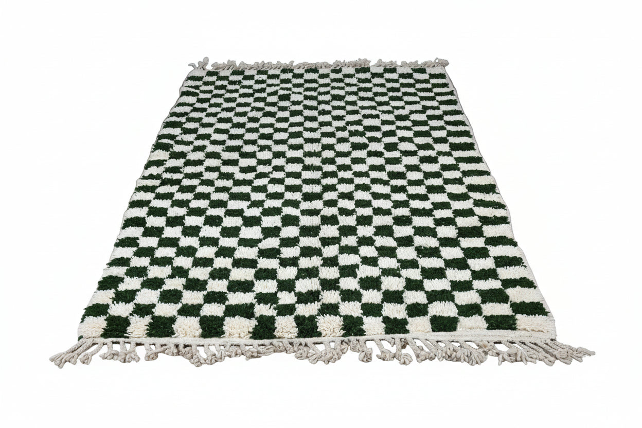 Tapis Berbère en laine Damier vert et blanc