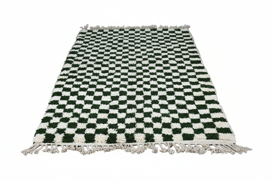 Tapis Berbère en laine Damier vert et blanc
