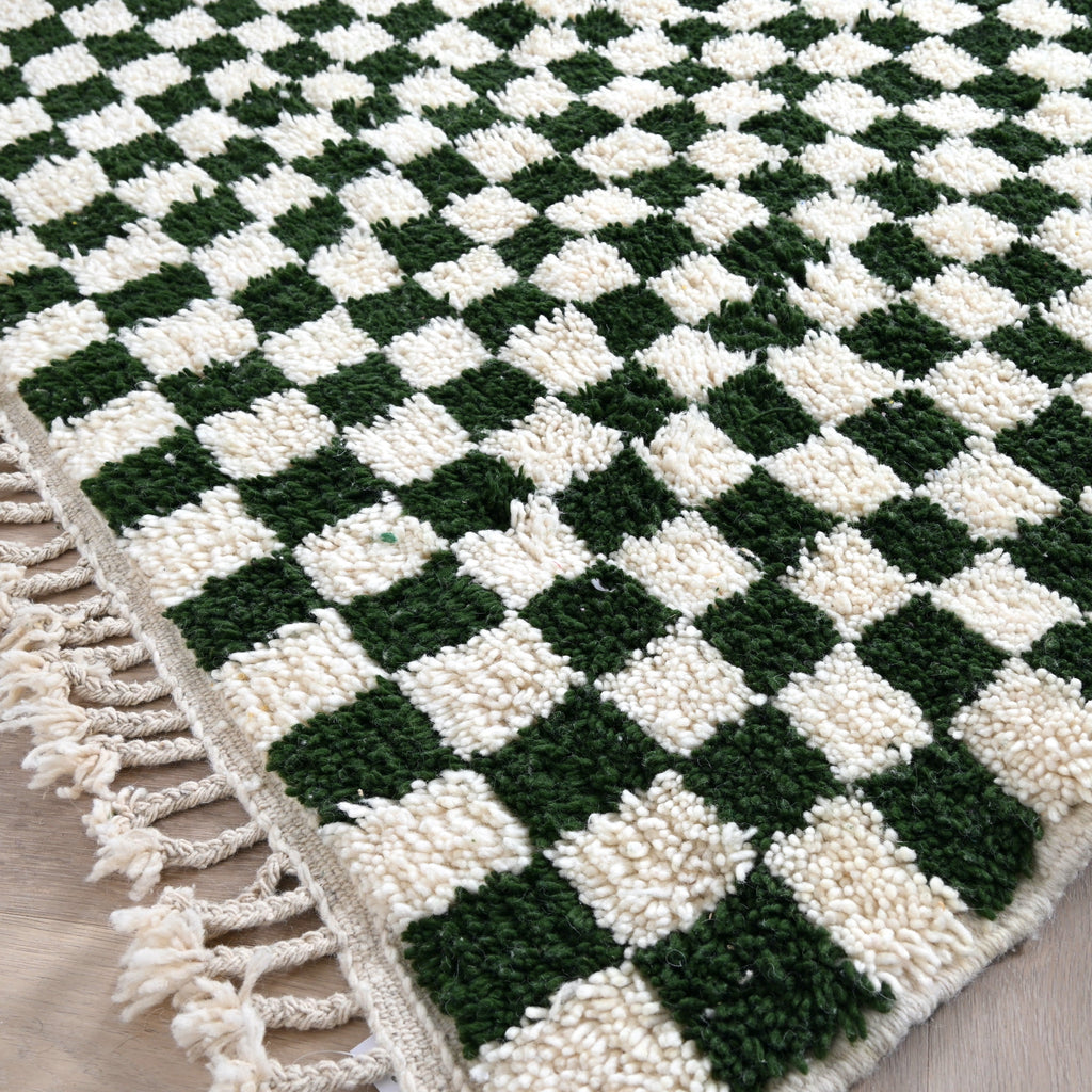 Tapis Berbère en laine Damier vert et blanc