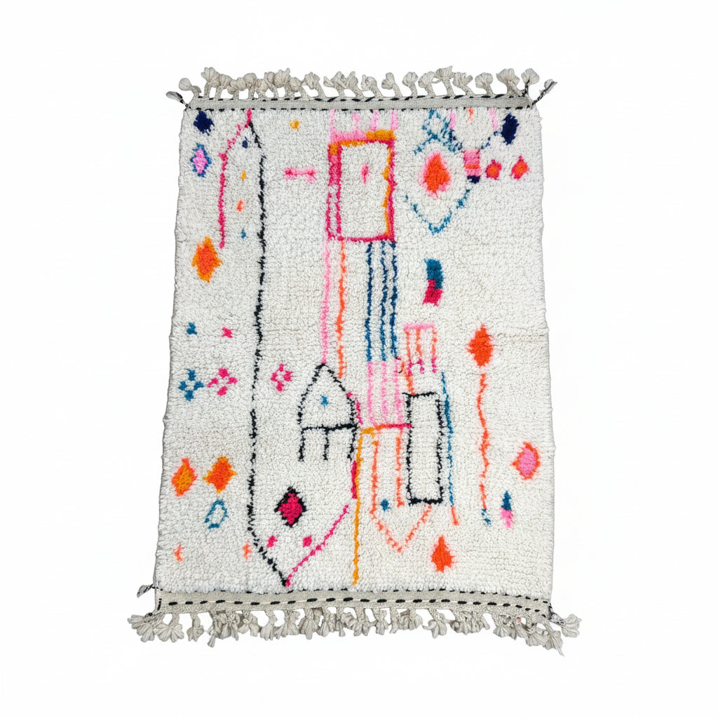 Tapis berbère Azilal 105 x 145cm - Dessins multicolores