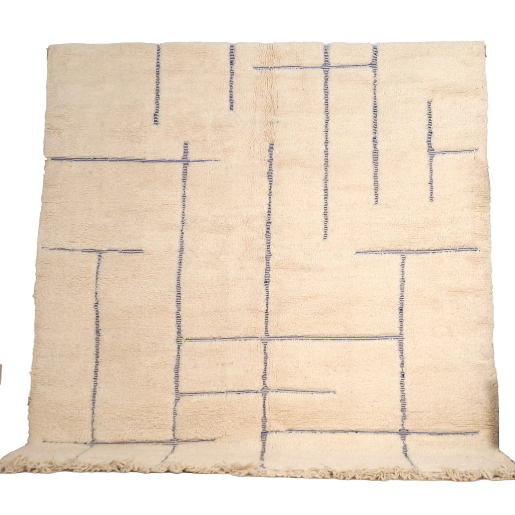 Tapis Béni Ouarain 196 x 298cm - Géométrique bleu majorelle