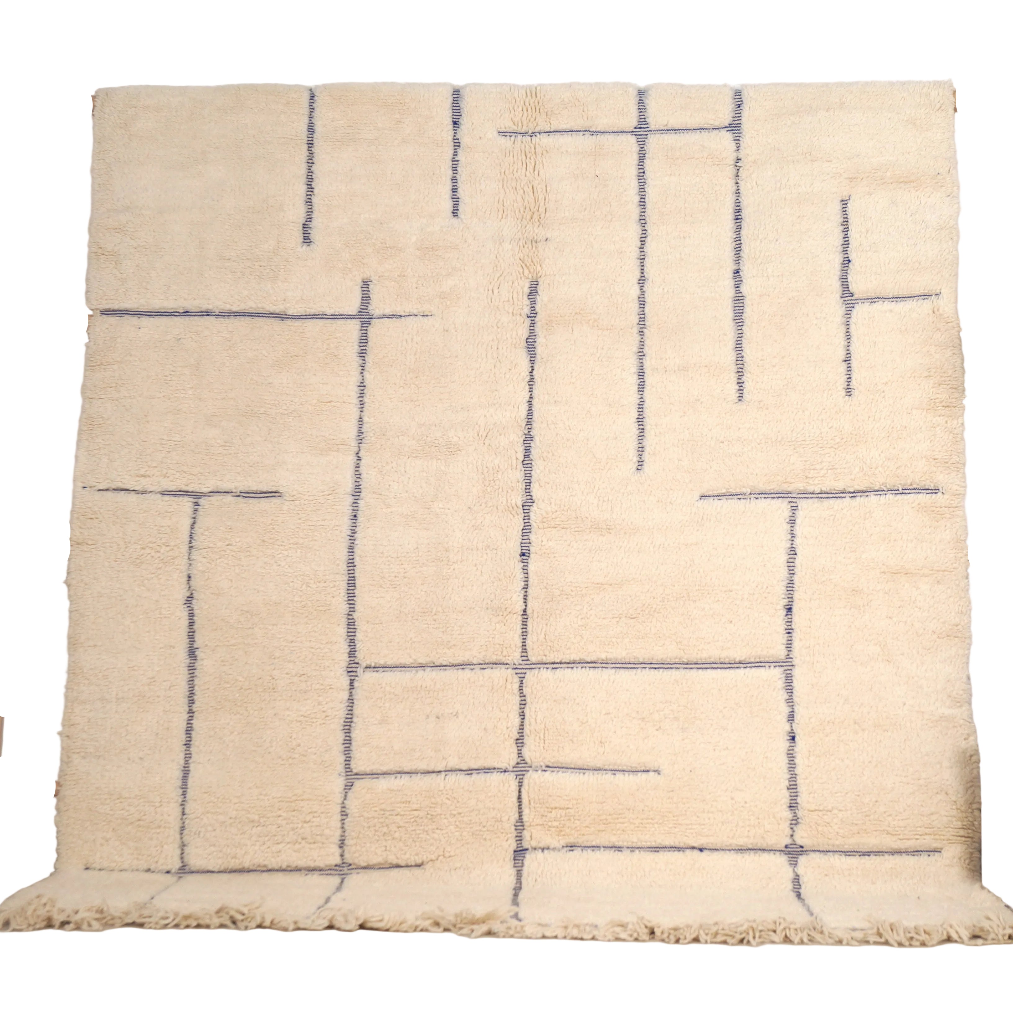 Tapis Béni Ouarain 196 x 298cm - Géométrique bleu majorelle