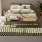 Tapis Berbère en laine Damier vert et blanc