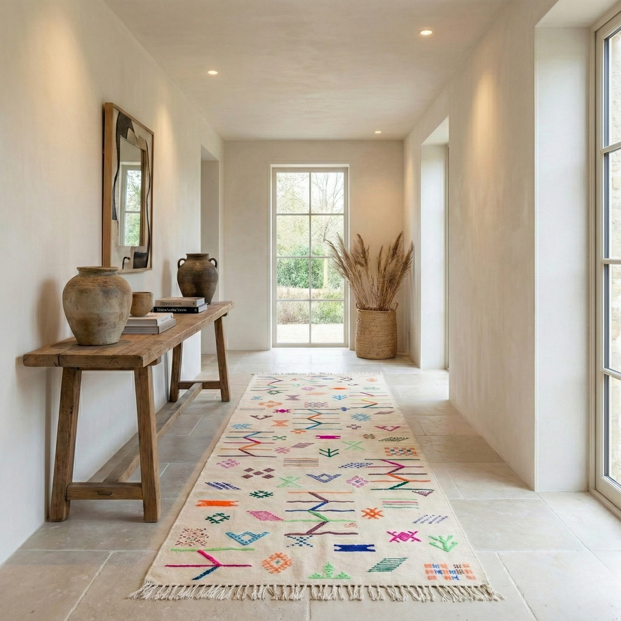 Tapis de couloir Kilim - Symboles berbères multicolores
