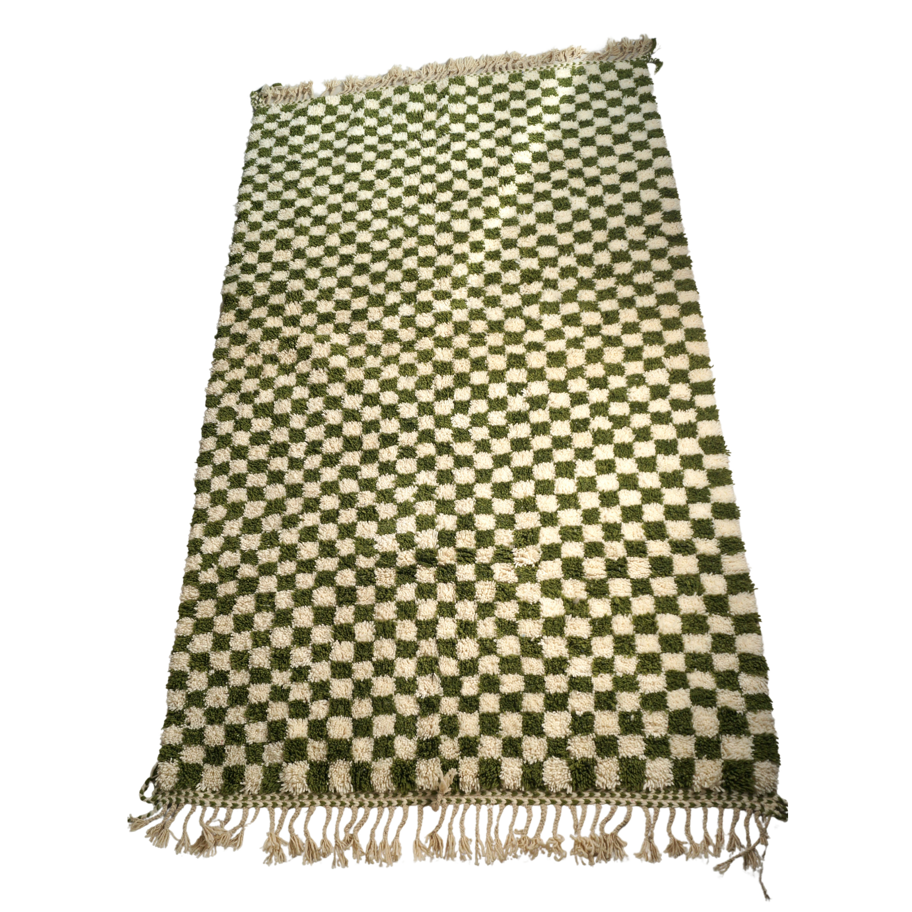 Tapis Berbère en laine Damier vert et blanc